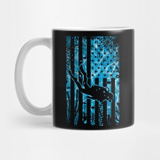 Scuba Diver American Flag Grunge Blues Vintage Diving Art Mug